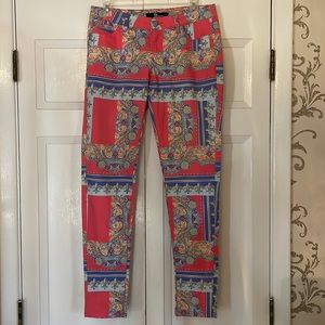 Coral Printed Stretchy Skinny Jeans